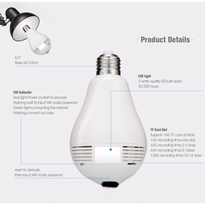 Wifi 360º Panoramic Security Light Bulb With Camera Surveillance Flasheye